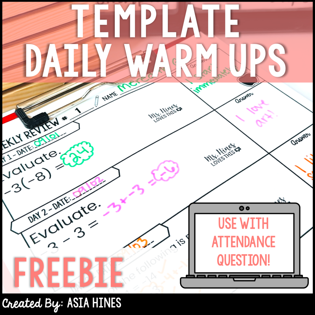 Free Warm Up Template The Sassy Math Teacher