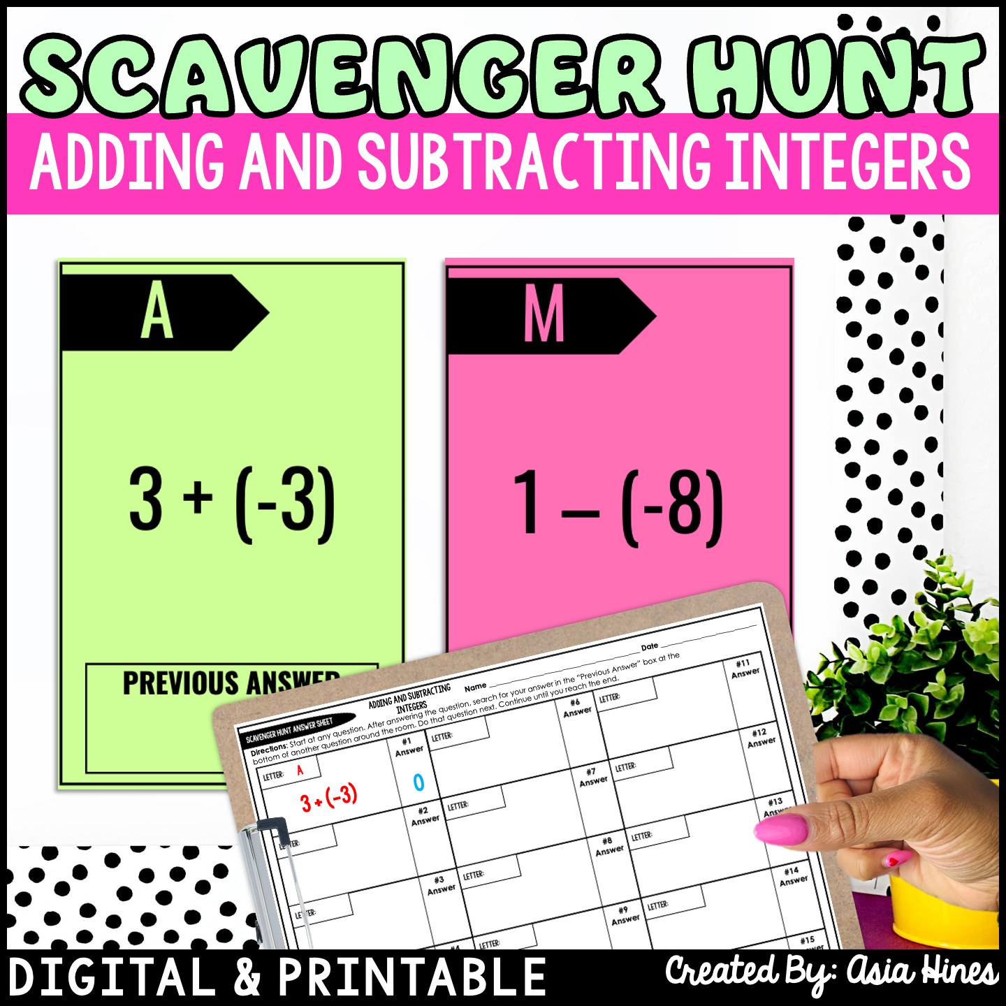 Adding and Subtracting Integers Worksheet Activity Scavenger Hunt - The ...